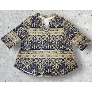 a.Jesdani Womens 3X Tunic Top Paisley Print 3/4 Sleeves Stretch NEW NWT
